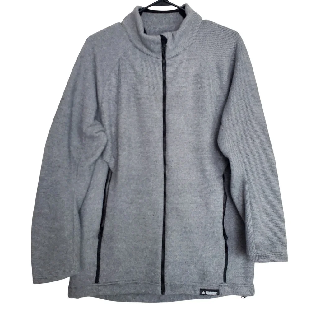 Adidas Terrex Climawarm Full Zip Jacket‎ Mens Size M Gray Striped Athleisure